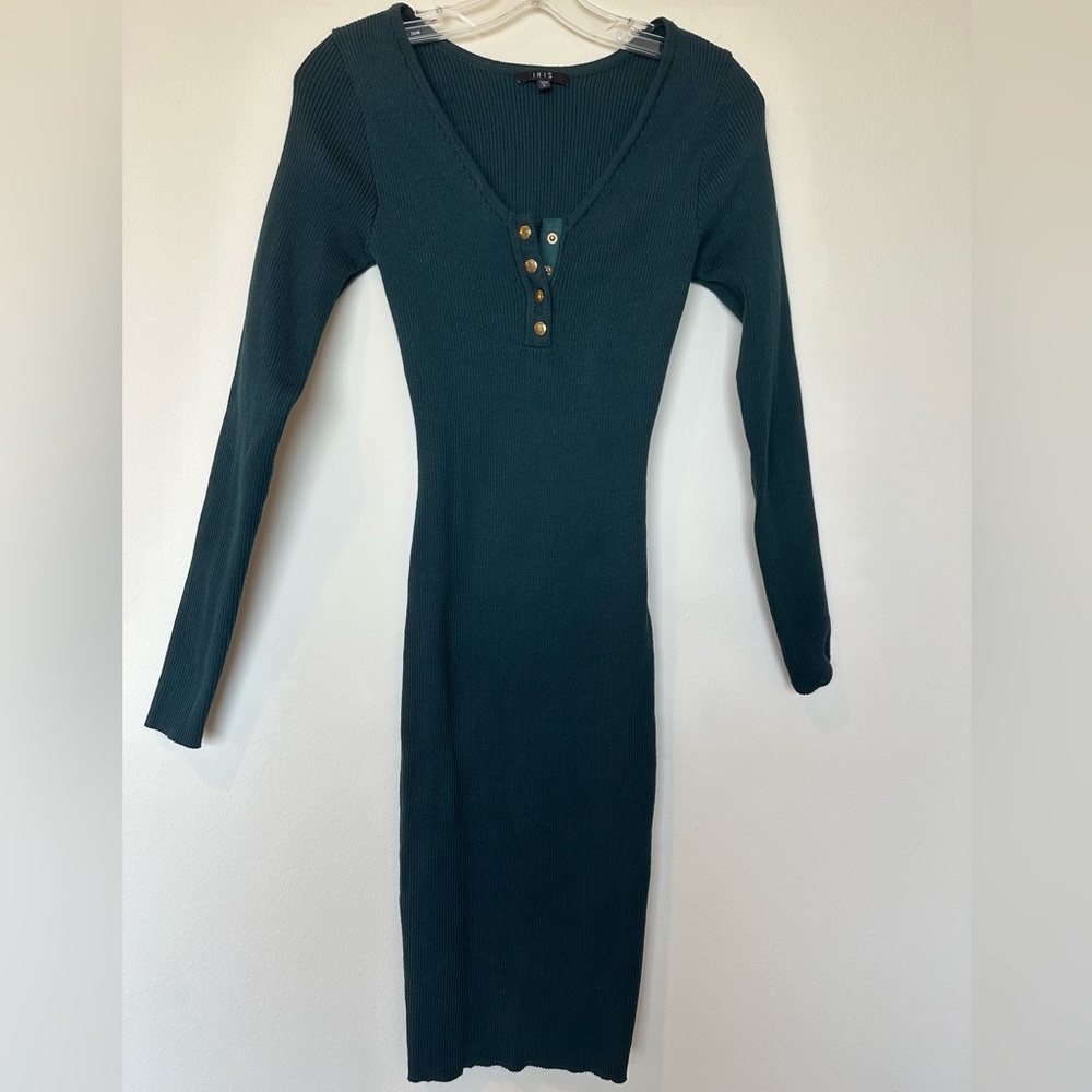 Blue Ribbed Midi Dress